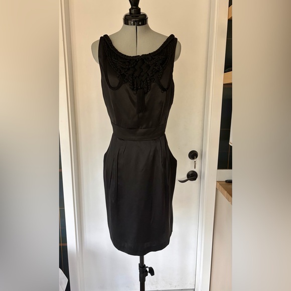 Nanette Lepore Silk Cocktail Midi Dress, silk cord braided detail, pockets, 8 - Picture 3 of 11